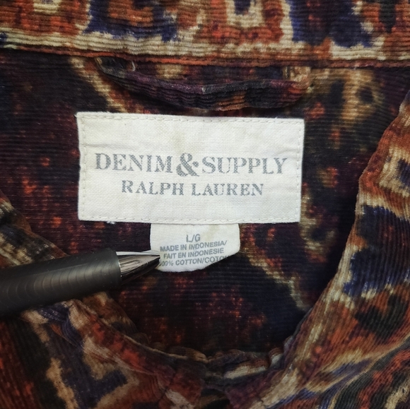 Ralph Lauren Denim Supply Mens Aztec Corduroy Button Down Shirt Size L Pearl Sna - Picture 3 of 7